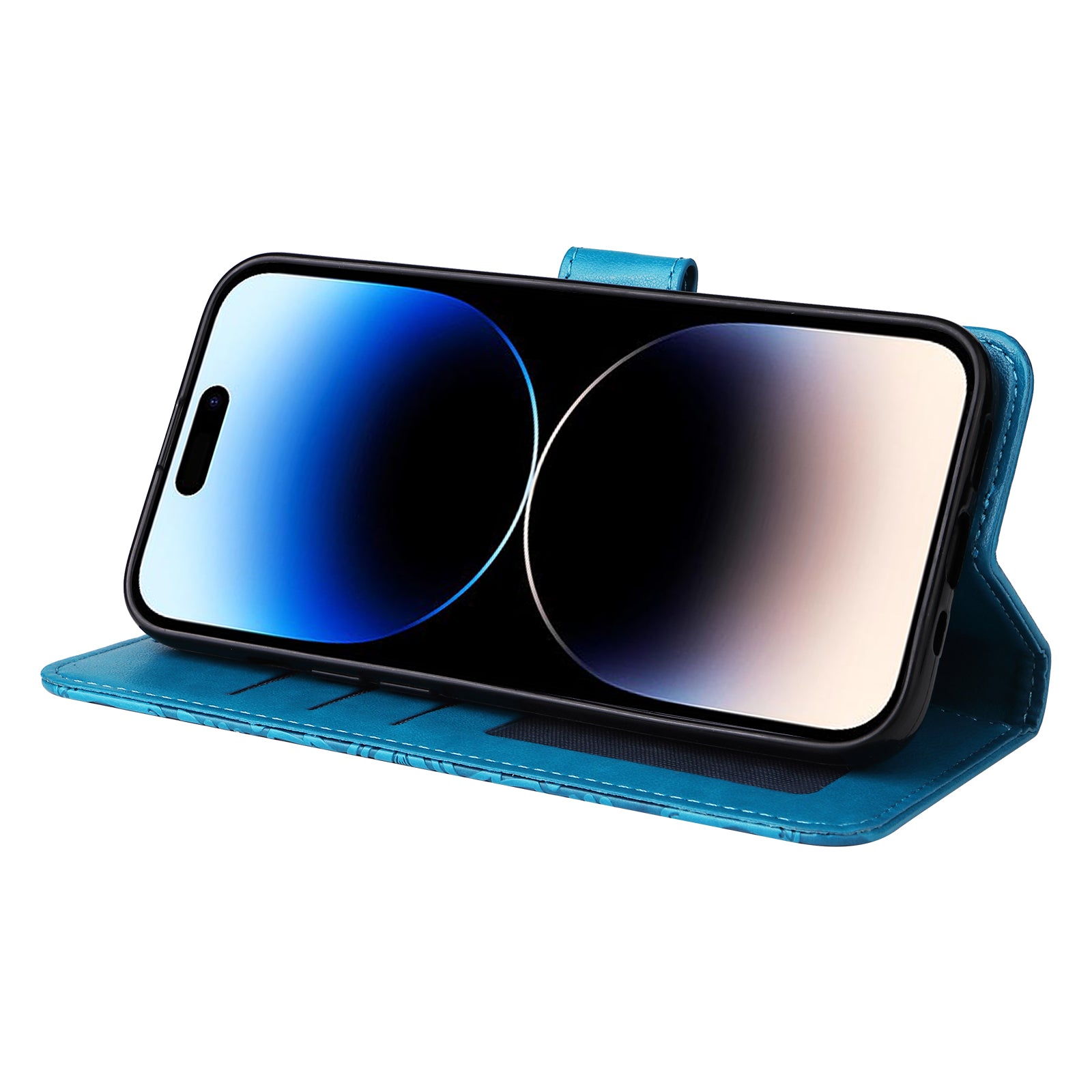 Uniqkart for iPhone 15 Pro Max Phone Stand PU Leather Cover Shockproof Sunflower Imprinted Wallet Case - Blue Uniqkart for iPhone 15 Pro Max Phone Stand PU Leather Cover Shockproof Sunflower Imprinted Wallet Case - Blue